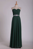 2024 Prom Dress Fitted & Pleated Bodice A Line Chiffon Beaded Floor PBXQ2KKJ