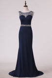 2024 Prom Dresses Scoop Column Sweep Train Spandex With PNG22D16