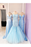 Spaghetti Straps Appliques Mermaid Prom Dress Ruffle Skirt Formal STIPEY5G4CG