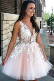 See Through Appliqued Homecoming Dresses V Neck PL416X47