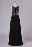 2024 Prom Dresses Scoop Beaded Bodice A Line Chiffon Lace Floor P7QZ4DS8