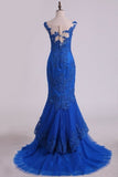 2024 Mermaid Evening Dresses Bateau Sweep Train With Applique PS8ZJ8YK