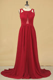 2024 A Line Scoop Chiffon Bridesmaid Dresses Burgundy/Maroon Sweep PB3ETD79