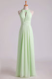 2024 Sexy Scoop A Line Bridesmaid Dresses Chiffon With PKBDBD3H