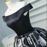 Black Satin Off the Shoulder Cute Homecoming Dresses Short Prom Dress Hoco Gowns STI14967