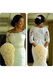 2024 Boat Neck 3/4 Length Sleeves Wedding Dresses Mermaid Tulle PCFFAG7L