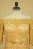 2024 Plus Size Gold Mother Of The Bride Dresses Boat Neck Half Sleeve Lace PLJCZP6Z