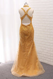 2024 Mermaid Open Back Tulle Straps Prom P71L814H