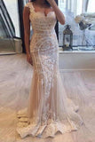 Elegant Cap Sleeve Mermaid V-neck Lace Applique Ivory Wedding Dresses STI15163