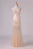 2024 Sweetheart Floor Length Prom Dresses Mermaid Tulle With P4END9K8