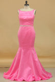 2024 Satin Mermaid Bateau Open Back Evening Dresses PKFQ32RT