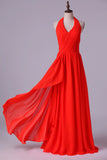 2024 Halter A-Line Bridesmaid Dresses Floor Length With Long Chiffon PHL64EBF