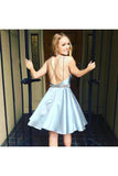 A-Line V-Neck Light Sky Blue Satin Homecoming Dress PR912419