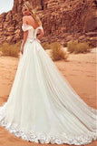 Charming Off The Shoulder Tulle Long Beach Wedding Dress With STIPYAQGZNX