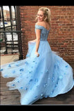 Two Piece Floor Length Tulle Prom Dress With Lace Long Off The Shoulder Dress PNNZQK87