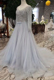 2024 Long Sleeves V Neck Prom Dresses Tulle A PCT51D58