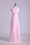 2024 Cap Sleeve Chiffon & Lace Bridesmaid Dresses A-Line Floor-Length PS9ZKM17