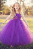 Princess Purple Ball Gown Square Neck Layers Tulle Flower Girl Dresses, Bowknot Baby Dresses STI15304