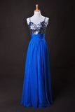 Cheap Prom Dresses Blue A Line Spaghetti Straps Floor Length PKM7GHKR