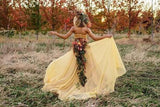 Chic Two Pieces Yellow Long Country Wedding Dresses With Lace, Cheap Prom Dresses STI15508