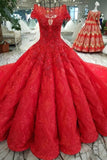 2024 Red Ball Gown Luxury Wedding Dresses Bateau Cap Sleeves PXYY3P7N