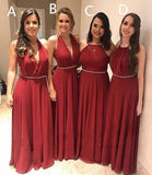 Elegant A Line Chiffon Red Crystal Maid of Honor, Bridesmaid Dresses with STI20459