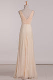 2024 Chiffon A Line V Neck Ruffled Bodice Bridesmaid Dresses Floor PKBMHQ4X