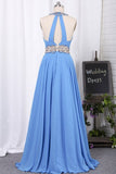 2024 Halter Open Back Prom Dresses A Line Chiffon With Beads P58HQQ94