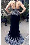 Dark Navy Blue Mermaid Prom Dresses With Appliques Charming Long Formal STIPESSR754