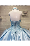 Halter Neckline Rhinestone And Crystal Beaded Quinceañera Dress Satin Ball Gown Prom STIPZQM9EC2