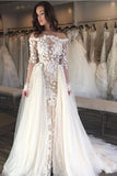 2024 Wedding Dresses Boat Neck Sheath With Applique Long Sleeves PDGGCH9A