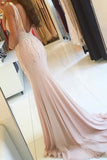 2024 V-Neck Mermaid Chiffon Prom Dresses With Beads And Slit PTRS219T