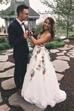 Lace Prom Dresses With Floral Embroidery A Line V Neck PKKC8Q16