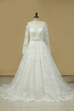 2024 Wedding Dresses Boat Neck A Line Tulle With Applique PZRQ7FPT