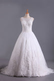 2024 Hot Bateau Wedding Dresses A Line Tulle With PRTCA8S3