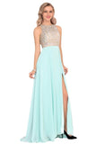 2024 Prom Dresses Scoop Chiffon With Beads And Slit A Line P11YR944