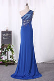 2024 Mermaid One Shoulder Spandex Prom Dresses With Applique PG9EA75D