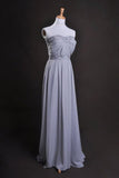 Silver Prom Dress A Line Strapless Floor Length Sweep/Brush Train PA1MEEMD