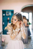 Chic A-Line Long Sleeves Lace Bodice See Through Wedding Dresses Backless Country Wedding STIPY73AEE8