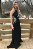 Charming Elegant Long Black Sheath Beading Prom Dresses PC5RH6MX