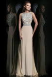 Stunning Prom Dresses Champagne Beaded Bodice And Back A-Line Scoop PJC8TKJS