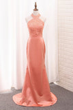 2024 Satin Mermaid Halter Bridesmaid Dresses With PLA1LC5R