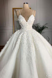 Ball Gown Spaghetti Straps Appliques Satin Wedding Dresses, Quineanera STI20455