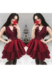 Lace&Satin Short Homecoming Dress V Neck Zipper STIP54P677Y