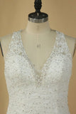 2024 Wedding Dresses V Neck Organza With Applique And PABJKBQQ