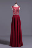 2024 Burgundy/Maroon Scoop A Line Prom Dresses Chiffon A Line With P66K99PG