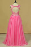 2024 Open Back Prom Dresses Scoop A Line Beaded Bodice Floor Length P9L71CHY