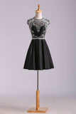 2024 Sexy Open Back High Neckline Short/Mini A Line Homecoming Dress Taffeta PGA6HXHN