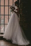 Simple Strapless Tulle Lace Wedding Dress Beach Bridal Gown PQR9J933