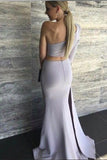 Sexy Mermaid One Shoulder Grey Slit Satin Long Zipper Prom Dresses